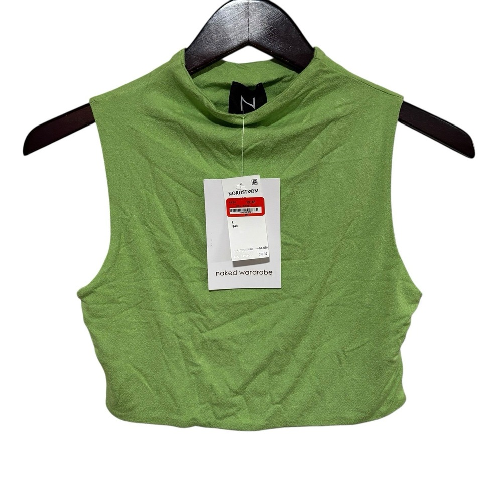 Naked Wardrobe Tank Top Women's Large Green Sleeveless Crewneck Stretch USA